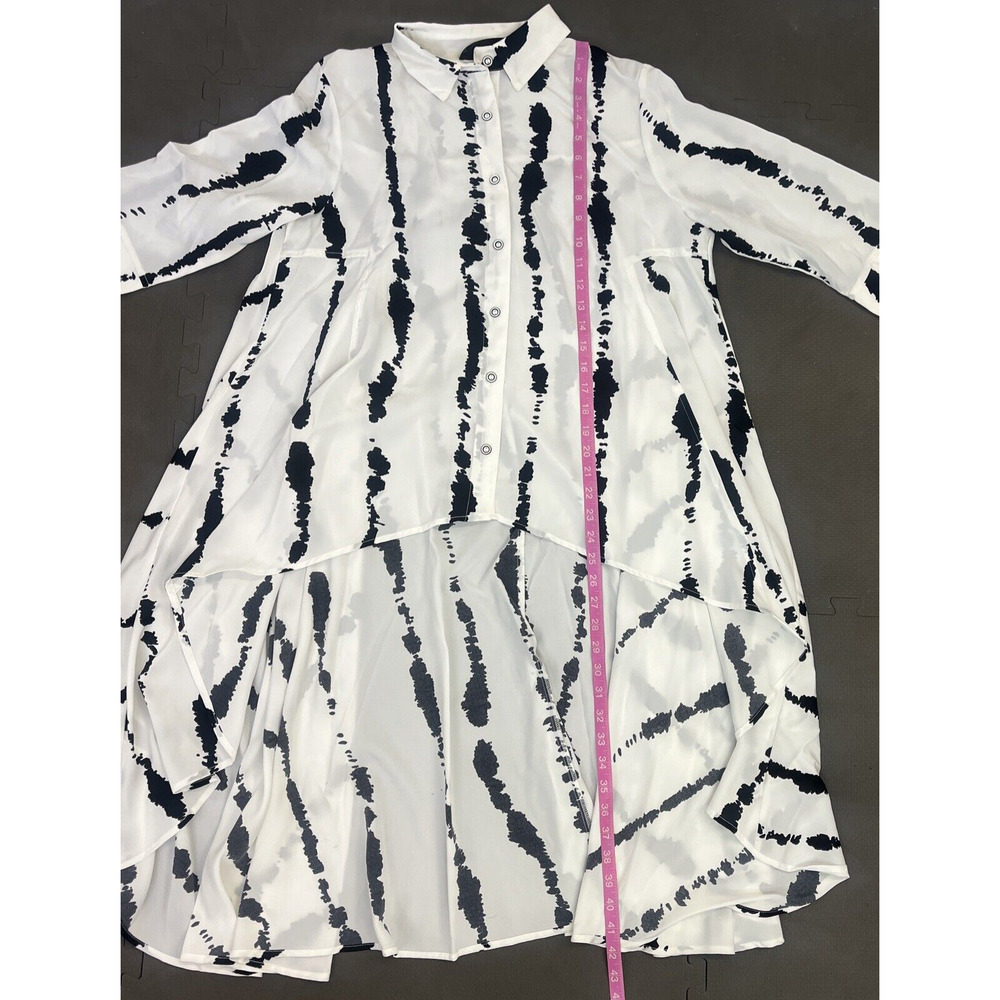 P Luca Milano Dropback Blouse High Low White & Black Spotted Stripes Medium FS - Picture 7 of 10